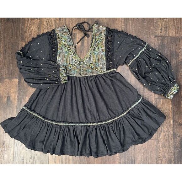 Free People Tops - Free People XS Bohemian Prairie Babydoll Ruffle Tiered‎ Cottage Core Embroidered